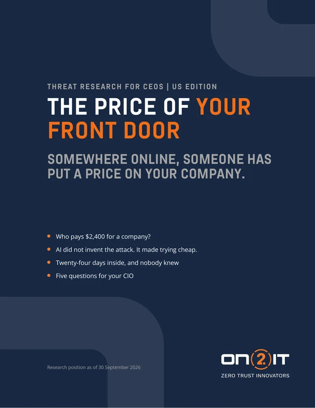 Cover of the ON2IT threat research report The Price of Your Front Door, US edition